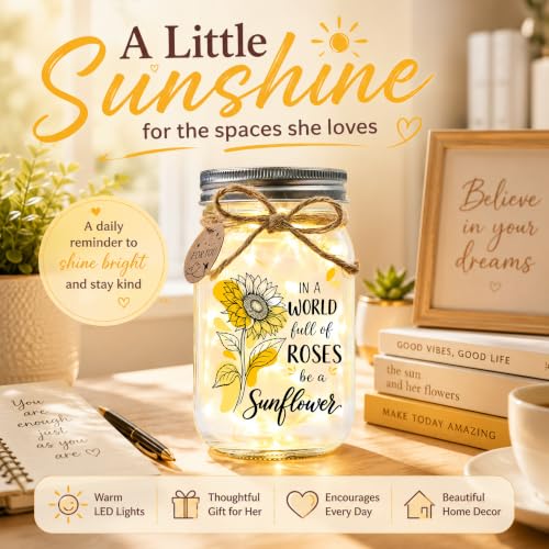 Sunflower Gifts for Women, Birthday Mason Jar Night Light