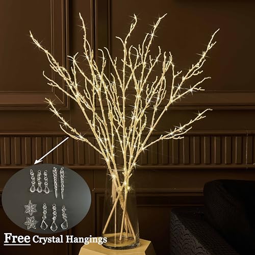 LITBLOOM 32in Lighted White Twig Branches with 200 LED Fairy Lights, Dimmer & Timer (White 200L) Indoor/Outdoor Xmas Decor