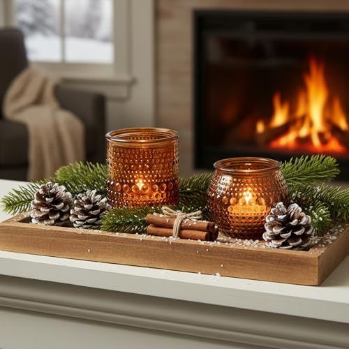 TRIRITE Amber Votive Candle Holders Set 36 Pack with 2 Sizes for Fall & Weddings