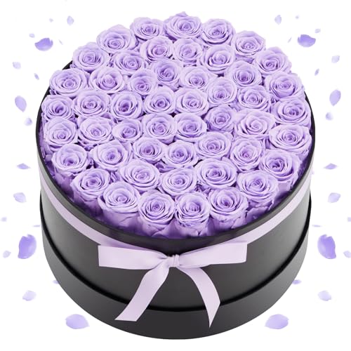 Purple 50 Preserved Roses in Round Box - VEVOR Forever Flowers, No Care Needed