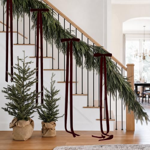 2-Pack Extra-Long Burgundy Velvet Christmas Bows 9x52in - Double-Sided, Front-Back Showpiece
