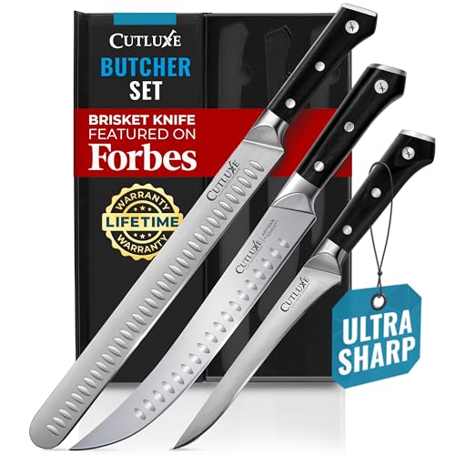 3-Piece Butcher Knife Set - Brisket, Breaking & Boning Knives for Meat Cutting
