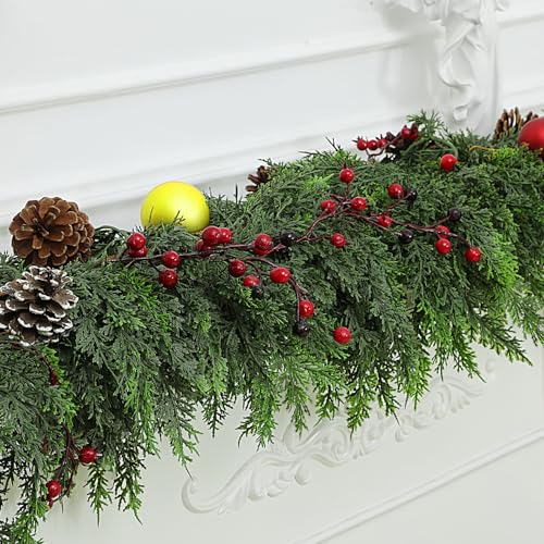 6FT Cedar Garland Artificial Faux Greenery for Mantle & Fireplace - IPOOLTENG