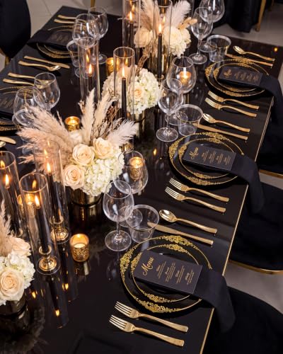 Black and Gold Disposable Dinnerware Set for 100 Guests - Baroque Style Plates and Utensils