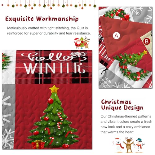 King Size Christmas Quilt Set with Patchwork Santa Snowman Tree - Microfiber Bedding