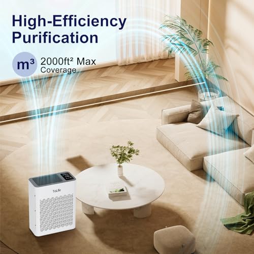 White Large Room Air Purifier with H13 Filtration for Pets & Sleep Mode