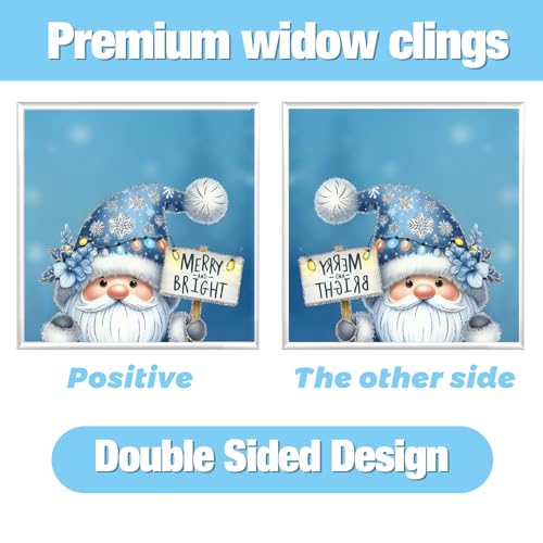 Christmas Gnome Window Clings – 9pk Blue Snowman Stickers for Glass & Mirrors