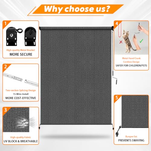 Solace Shade 8' x 8' Grey Outdoor Cordless Roller Shade Sunblock Privacy Screen