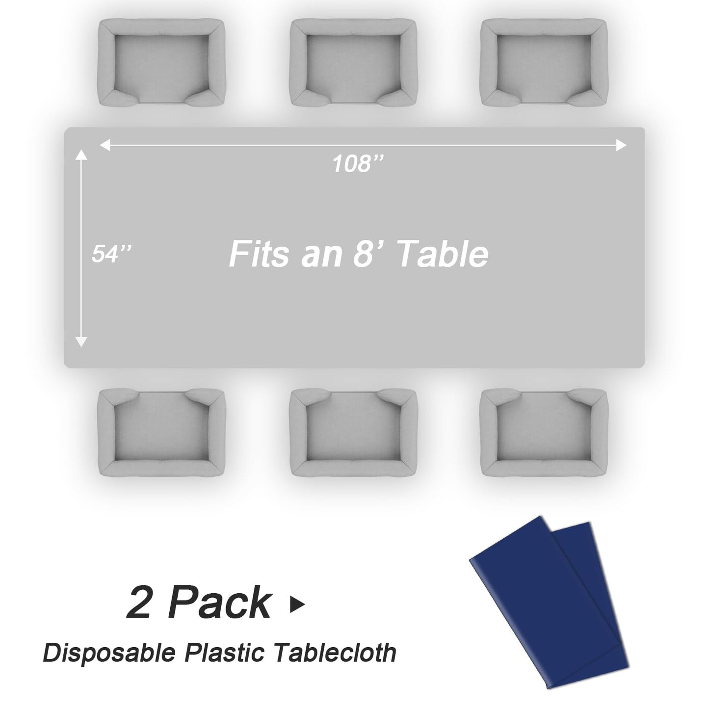 QIKSION Navy Blue Plastic Table Cloth Disposable 2 Pack, 54 x 108 Inch Tablecloths for Party, Graduation, Patriotic, Veterans Day Decorations, Dark Blue Rectangle Table Cover