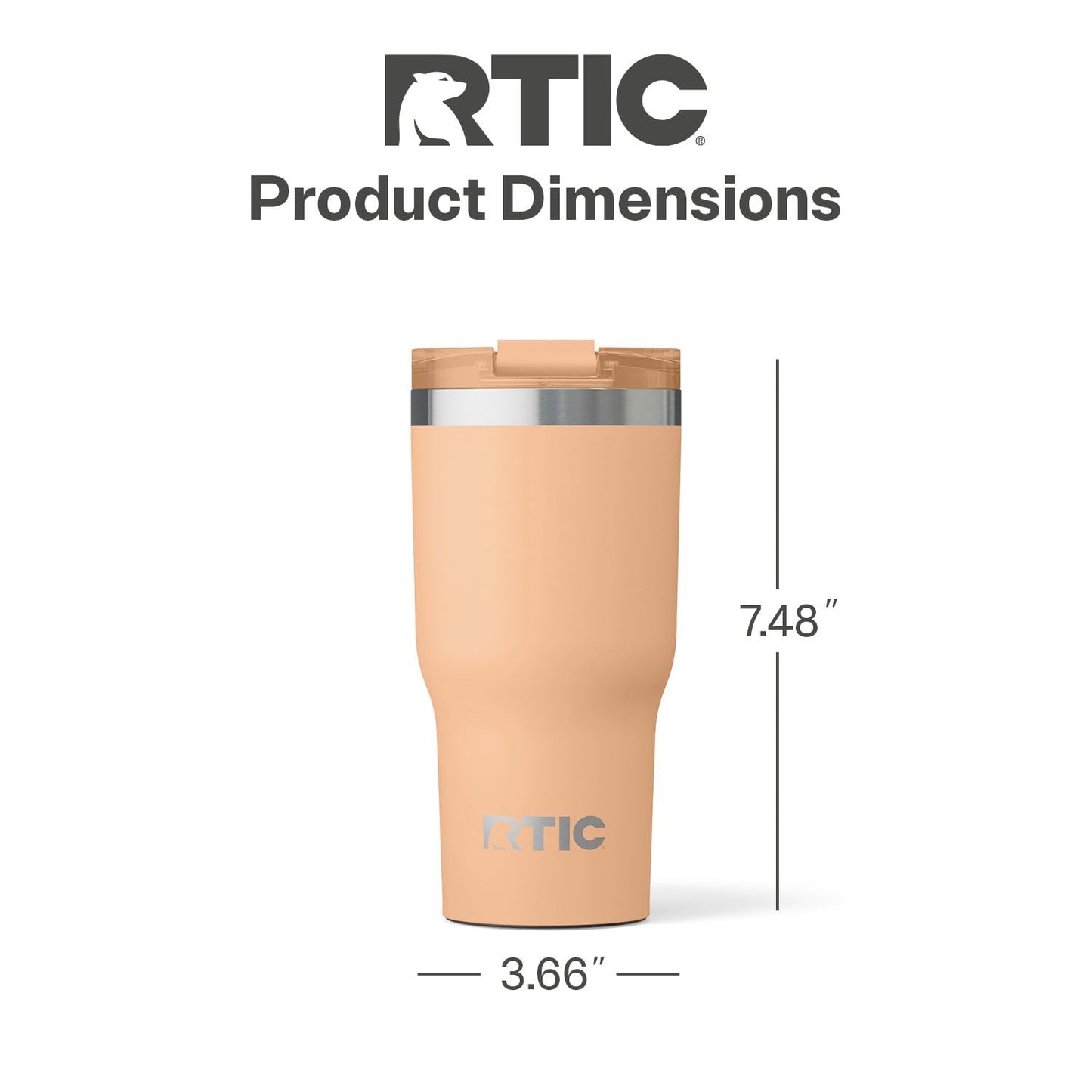 RTIC 20oz Essential Tumbler with Lid, Ceramic Lined, Insulated, Stainless Steel, Metal, Double Wall Vacuum-Insulation, Travel Cup for Iced Coffee, Tea, Hot and Cold Drink, Peach Tea