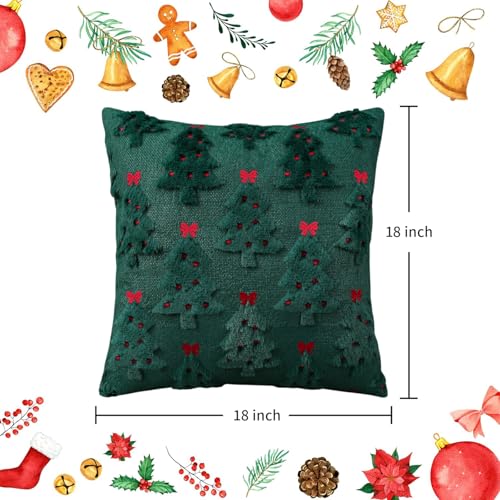 Pyonic Christmas Pillow Covers 18x18 Inch Set of 2 Red Christmas Tree Embroidered Faux Fur Holiday Decor