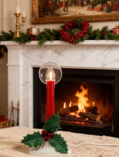 Adirxon Red Plug-in Christmas Window Candle Lights 2-Pack with Extra Bulbs, Warm White Glow