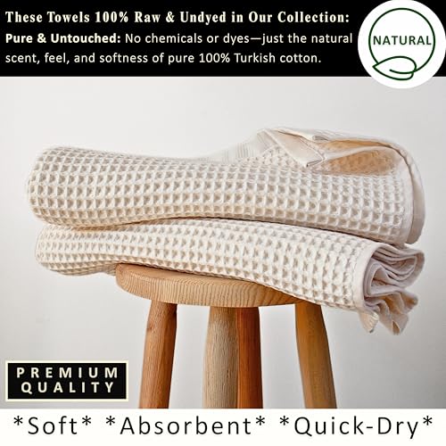 Natural Turkish Cotton Waffle Bath Towels Set of 2 - Extra-Large, Undyed