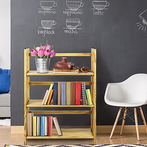 Natural 3-Shelf Folding Stackable Bookcase - Solid Wood Storage