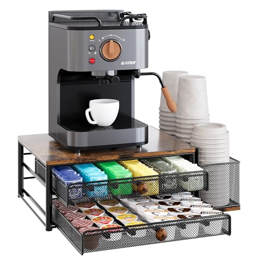 Coffee Pod Organizer Drawer with 60 Capsule Capacity, Adjustable Dividers & Cup Holder