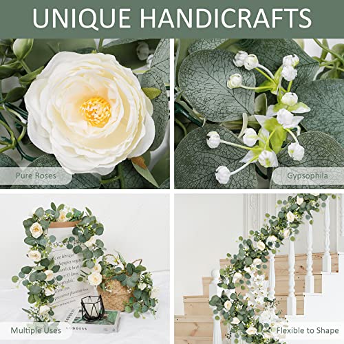 Artificial Eucalyptus Garland with White Roses - 4 Pack, 1.8m Length