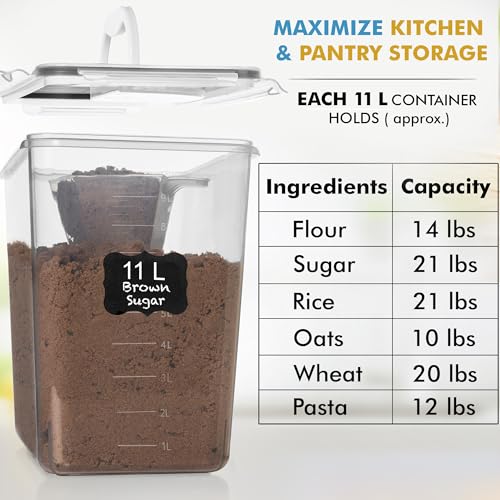 Large Food Storage Containers with Lids - Black, 11L, Airtight & BPA-Free - Set of 2
