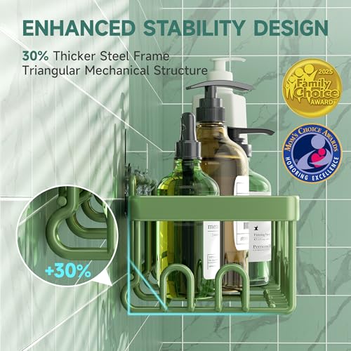 Green Veken 6-Piece Waterproof Shower Caddy Set Wall-Mounted Bathroom Organizers