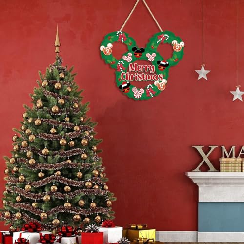 Christmas Mouse Wooden Door Sign - Holiday Welcome Decor, 13.4x12 inch