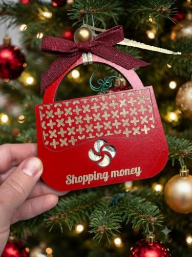 Wooden Red Purse Christmas Ornament - Gift Card & Cash Holder for Holiday Stocking Stuffers