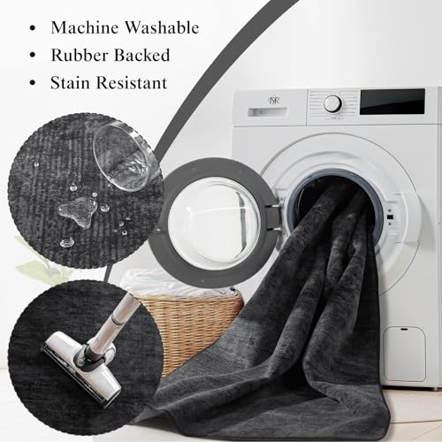 Black 6x9 Washable Area Rug - Non-slip, Stain-resistant Living Room & Bedroom