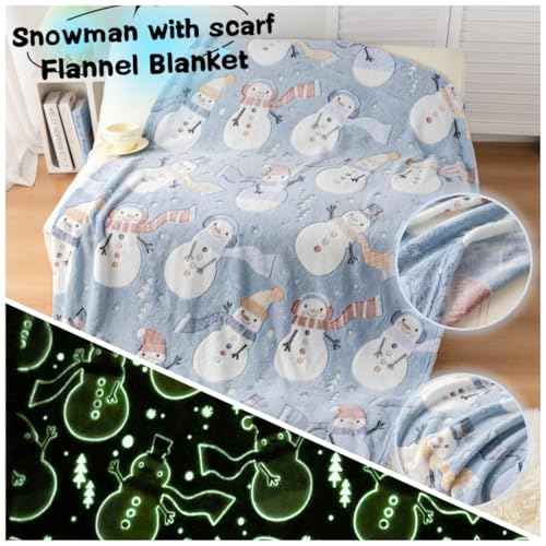 Christmas Snowman Blanket Gift, Glow in The Dark Blanket, Cozy Soft Fleece Blanket for Holiday D?cor, Children Boys Girls Teens Holiday Theme Blanket, 50"*60", Kids Blanket, Sky Blue