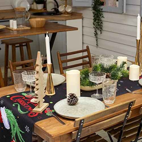 Black Christmas Table Runner, Winter Merry Christmas Table Runner for Christmas Party Holiday Kitchen Dining Table Decor, 14 x 72 Inch