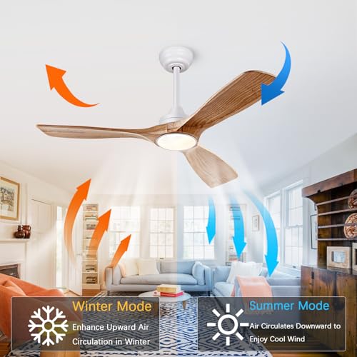 42 Inch Wooden Ceiling Fan with Lights - White & Light Walnut, Remote & App Control