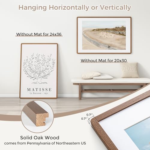 FlyJoe Walnut 24x36 Poster Frame - Solid Oak Wall Photo Frame with Mat