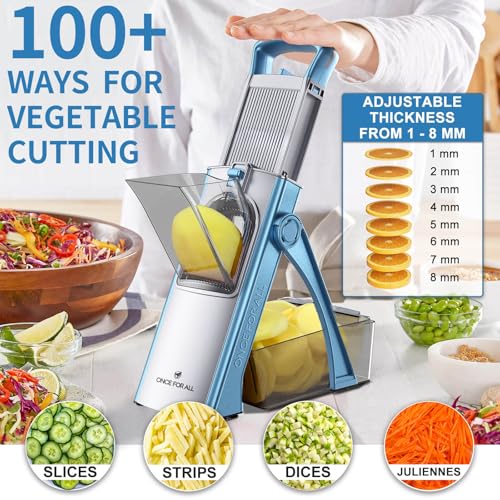 ONCE FOR ALL Sky Blue Upgraded Safe Mandoline Slicer with Large Capacity