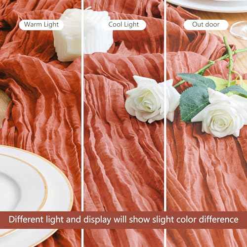Asee'm Cheesecloth Table Runner 120 Inches Long Terracotta Boho Gauze Cheese Cloth Runner 10FT Rustic Sheer Fall Table Runners for Thanksgiving Christmas Wedding Party Baby Shower Decoration