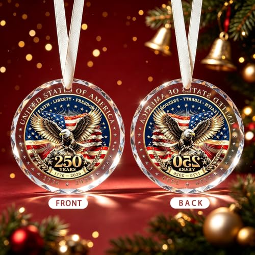 250th Anniversary USA Christmas Ornament – Crystal Patriotic Eagle, 3.15in, Includes Red Gift Box (Variation: 250 Ornaments-two)
