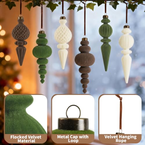 OuMuaMua Neutral Velvet Christmas Tree Ornaments Mix Color / 6 - Flocked Finial 6-Piece