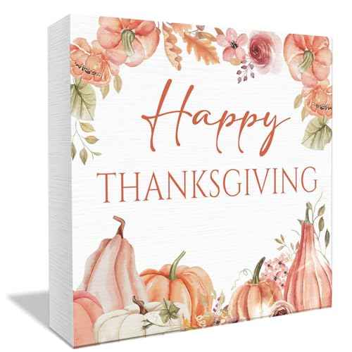 Thanksgiving Gifts, Thanksgiving Fall Decor, Fall Decor, Thanksgiving Decorations for Home, Thanksgiving Wooden Box Sign, Autumn Harvest Thanksgiving Wooden Square Sign, Happy Thanksgiving Day Sign