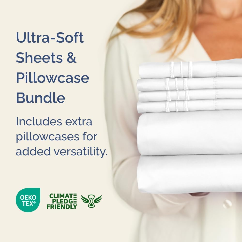 White 4-Piece Queen Sheet Set by [Brand Name] - Luxurious Bedding with Deep Pockets & 2 Pillowcases - Soft, Breathable, Cooling Comfort