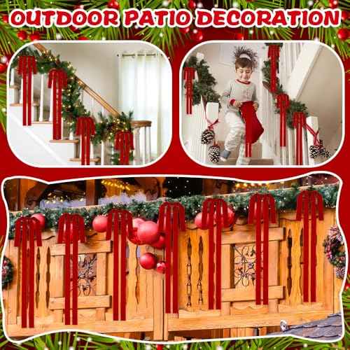 DIYDEC 8PCS Large Red Christmas Bow 23.5x15.5 Inch Velvet Xmas Tree Topper Bows Ribbon Hanging Ornament for Christmas Holiday Home Outdoor Indoor Party Garland Crafts Decoration(Bright Red)