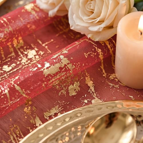 Artoid Mode Red Gold Gauze Table Runner 120in (28x120) Glitter for Christmas & Holidays