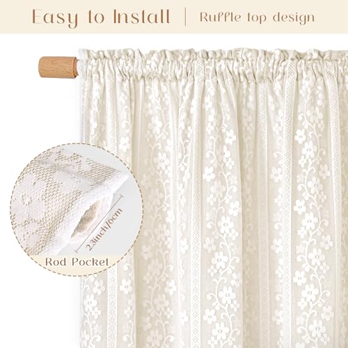 Light Filtering Linen Curtains for Bedroom & Living Room - Beige 52W x 84L, 2 Panels, Double Layer Boho Farmhouse Style - Variation of Light Filtering Beige 52W x 84L