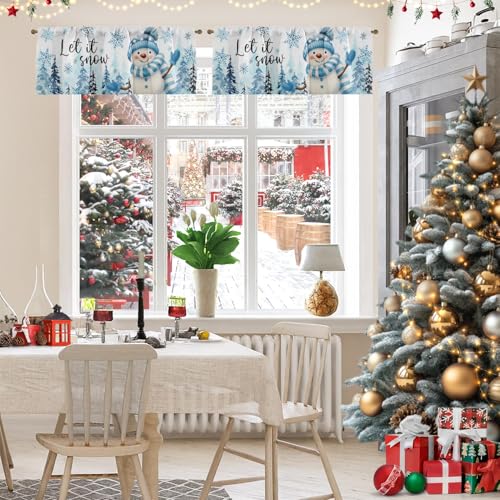 Blue Snowflake Christmas Valances for Windows, 2 Pack, 52x18 Inches