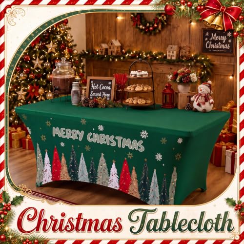 Gilprop Green Christmas Tree 6 ft Stretch Tablecloth with 4 Leg Pockets