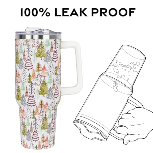 2025 Christmas Tumbler 40oz with Handle & Straw Lid - Leak-Proof Stainless Steel Cup