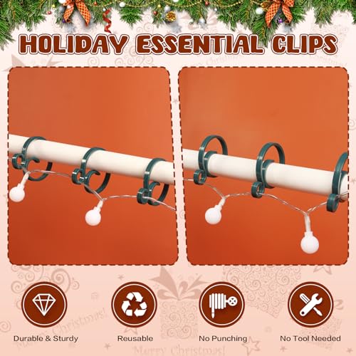 Christmas Light Clips for Banister Christmas Banister Clips Holiday Garland Hanger Hooks for Stockings String Lights Indoor Outdoor Decorations Stair Railing Fence Deck (Green, 16 PCS)