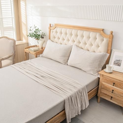 PURE ERA Heather Beige Jersey Knit Bed Sheet Set California King - 4 Piece
