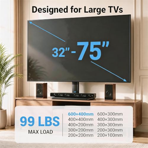 Universal Swivel TV Stand for 32-75 Inch TVs - Fits 99 lbs - with Legs - Adjustable Height & 70° Swivel - Black