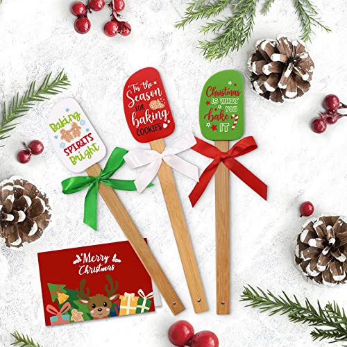 Christmas Silicone Spatula Set with Merry Christmas Greeting Card - Holiday Baking Tools