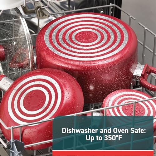 T-fal Essentials Non-Stick Pots and Pans Cookware 10 Piece Set, Red