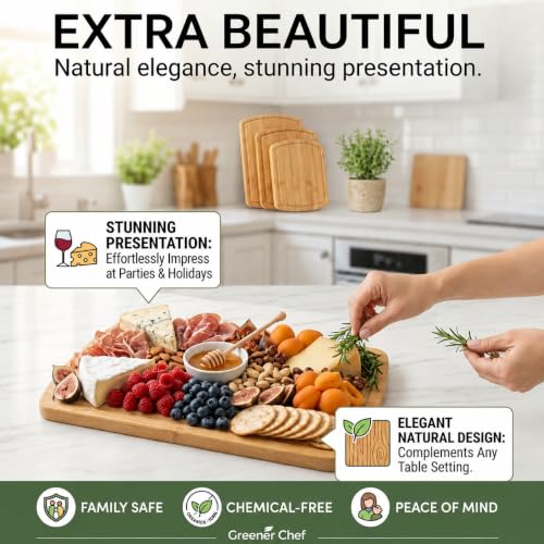 Greener Chef Extra Large Bamboo Cutting Board Set of 3 with Glue-Free Round Surfaces – Spacious, Non-Toxic Kitchen Chopping Boards