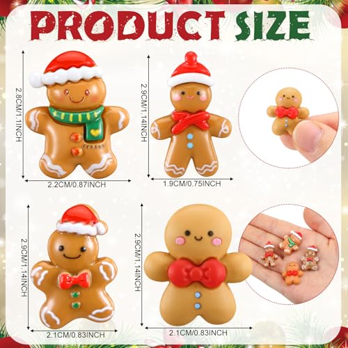 Beeveer 80 Pcs Mini Christmas Gingerbread Man Resin Charms - Brown Variation