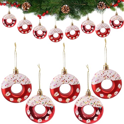 DAHI 8pcs Red Candy Donut Christmas Ornaments Set Holiday Decor