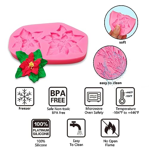 Holly Leaf Silicone Mold Set 3-Pack for Fondant, Chocolate & Candy Christmas Decorations